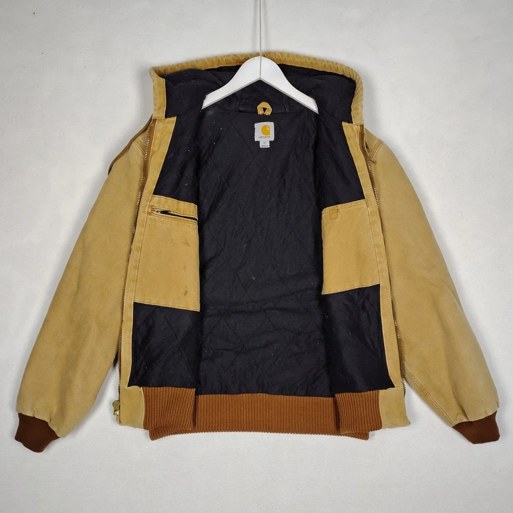 Carhartt J140 BRN Duck Active Jacket Brown Hooded Work Coat Mens Medium